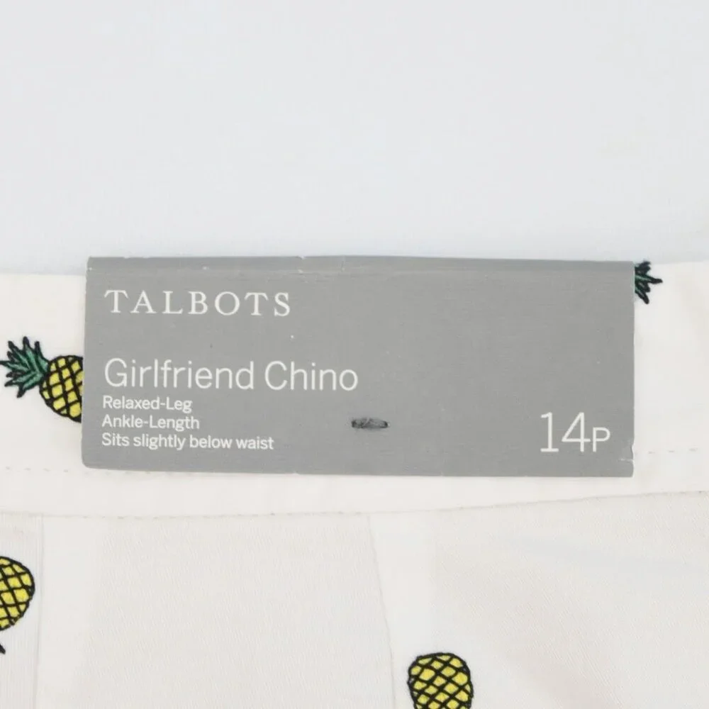 Talbots Girlfriend Chino Pants Womens 14P Embroidered Pineapples White Ankle - Picture 5 of 8